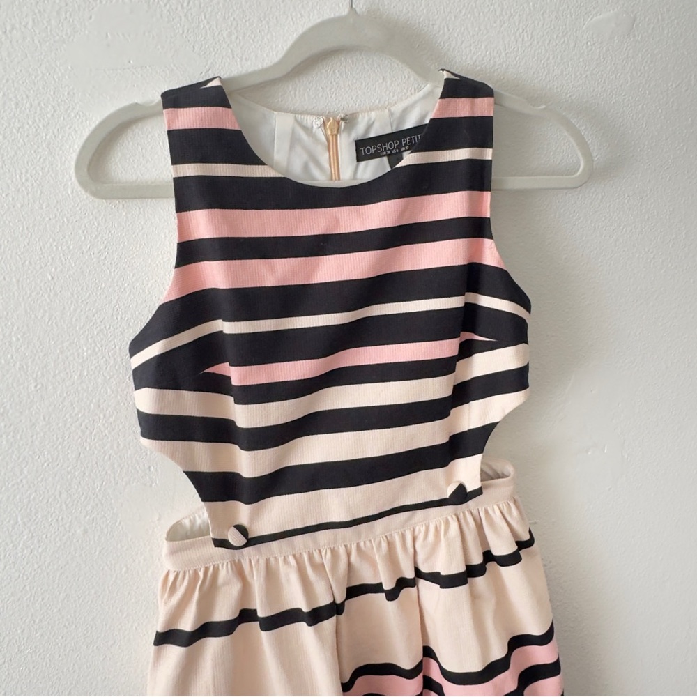 Topshop PETITE Striped Midi Dress - Black, Pink, Cream size 6 - Picture 7 of 10